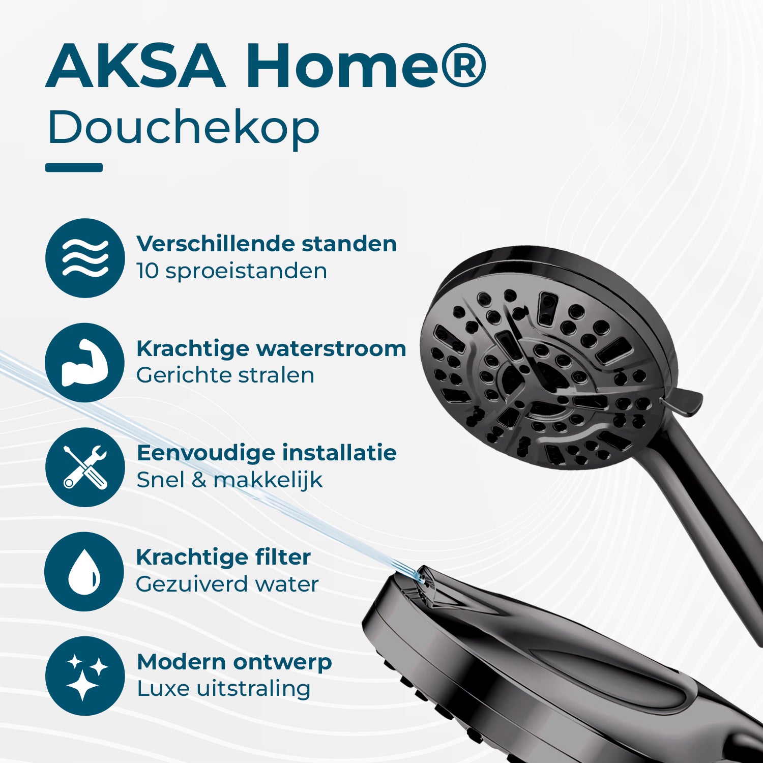 AKSA Home Douchekop met Slang - Zwart