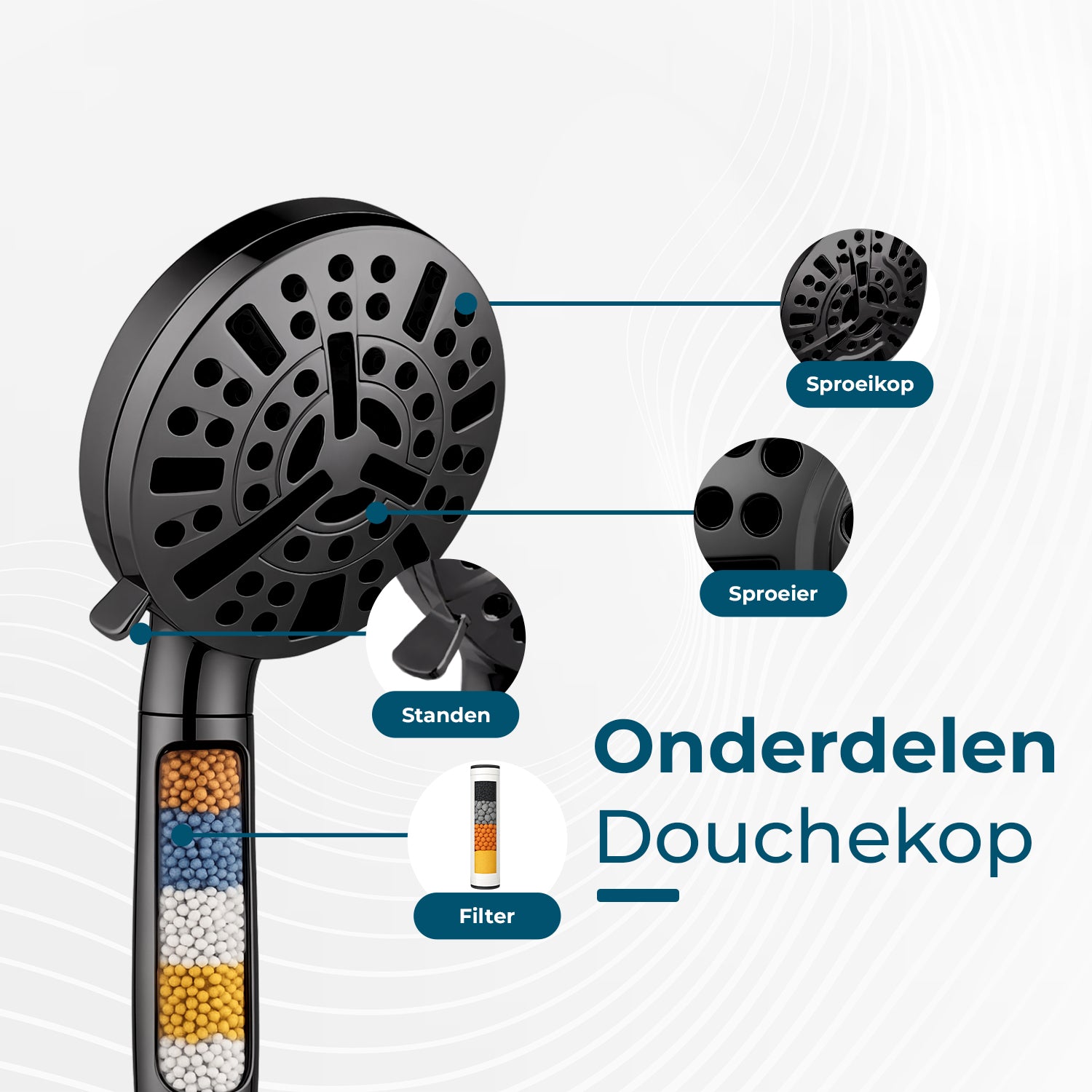 AKSA Home Douchekop met Slang - Zwart