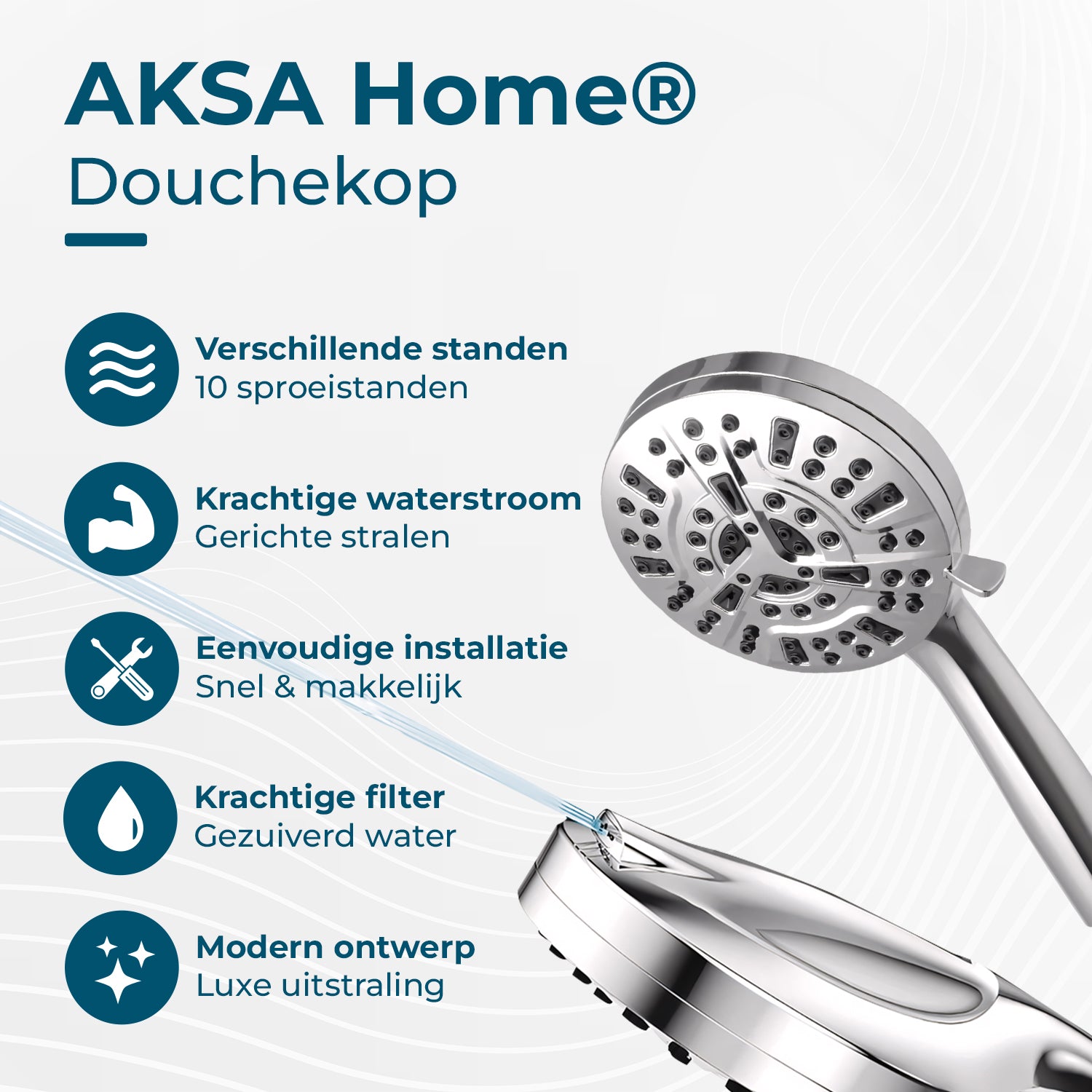 AKSA Home Douchekop met Slang - Zilver
