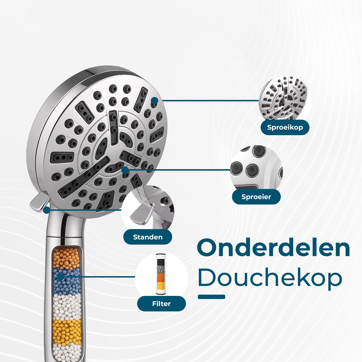 AKSA Home Douchekop met Slang - Zilver